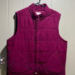 J. Jill Corduroy Quilted Puffer Vest Women’s Large Burgandy